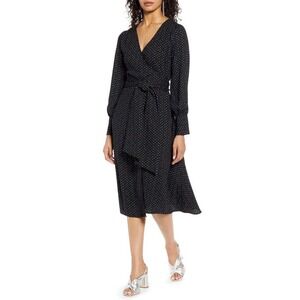 Halogen Polka Dot Wrap Dress Long‎ Sleeve Midi Career XXL